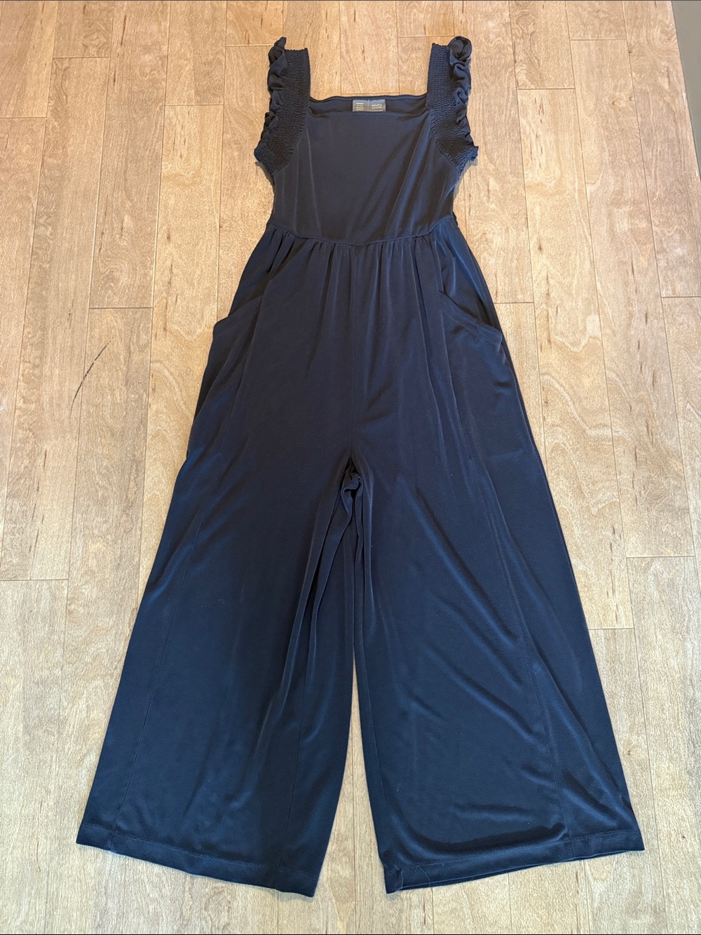 Anthropologie Ruffle Sleeveless Wide-Leg Ribbed Jumpsuit Sz. S - Picture 3 of 11
